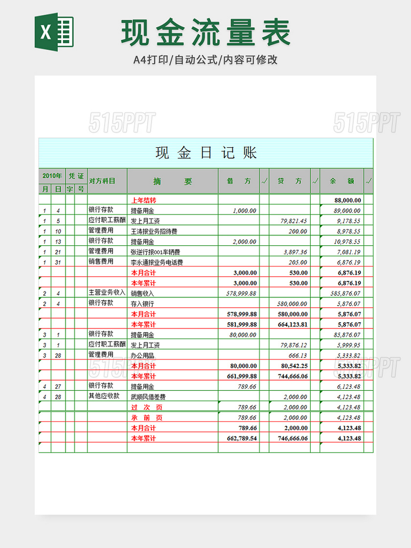 现金记账表模板