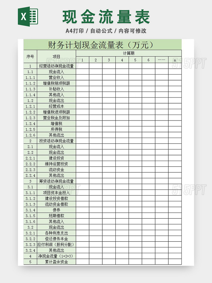 财务计划现金流量表