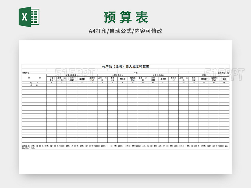 公司财务预算表格设计