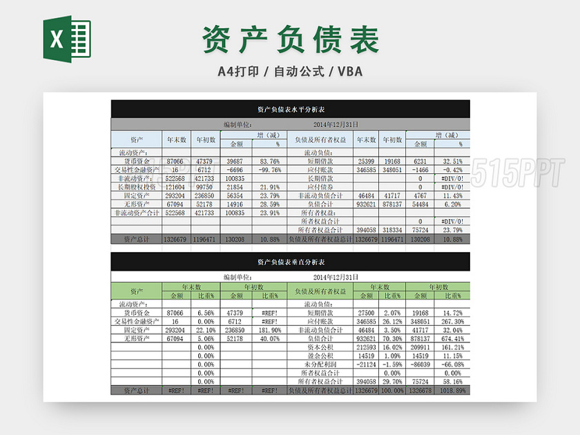 公司资金负债垂直水平分析表