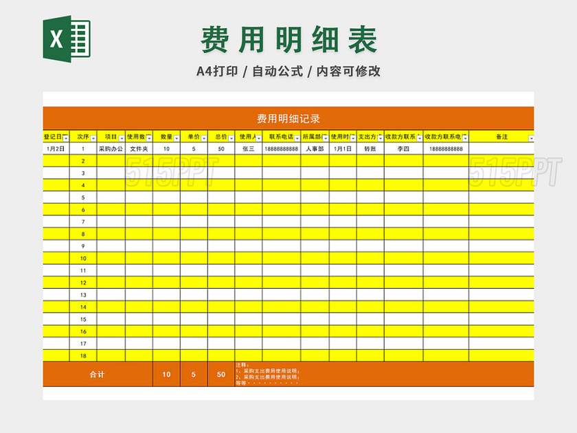 财务费用明细表