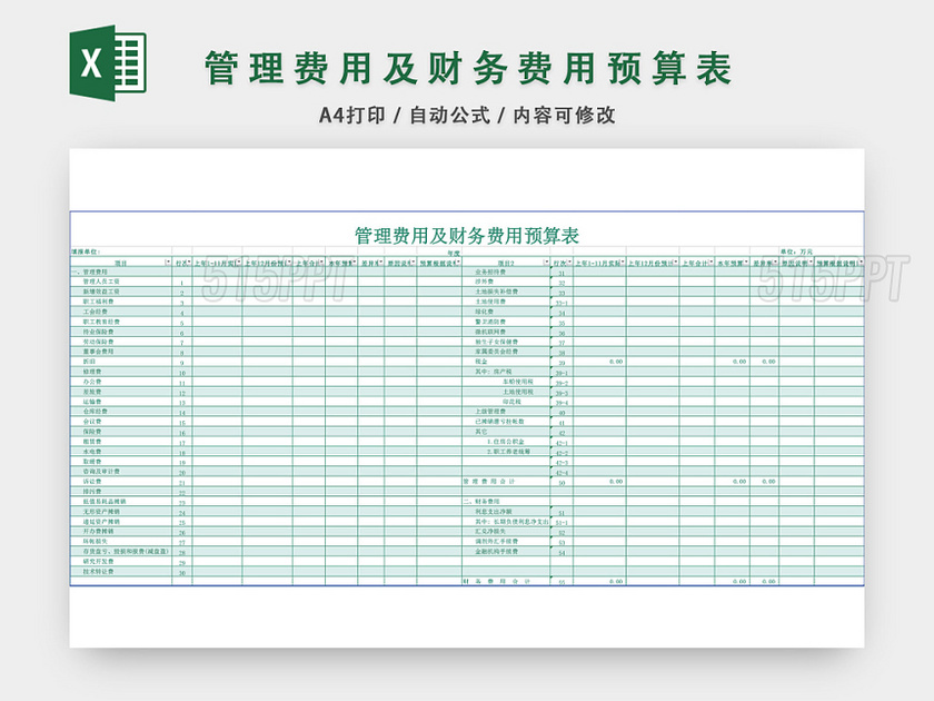 管理费用及财务费用预算表设计EXCEL模板