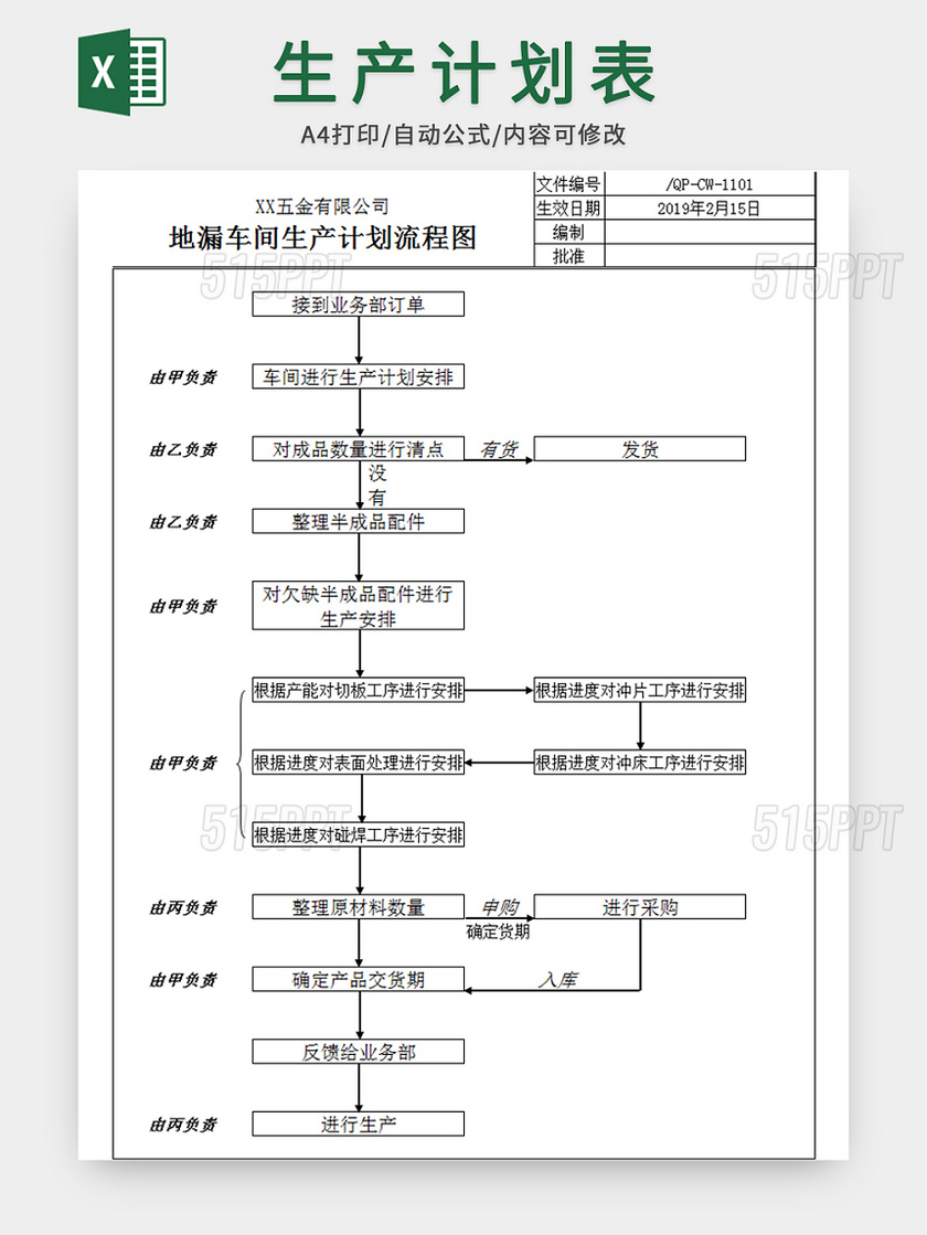 地漏车间生产计划表