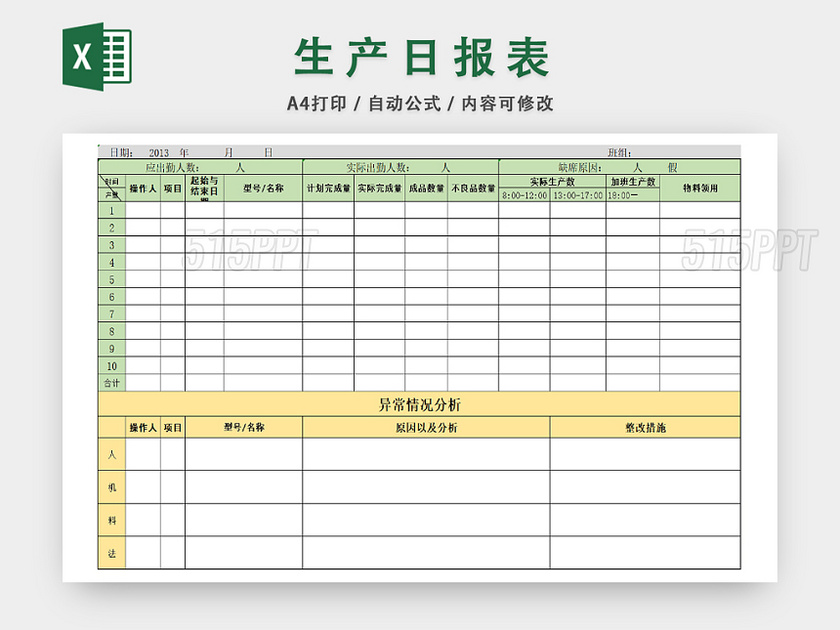 车间生产详情统计表