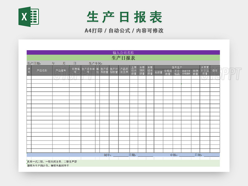 企业生产日报统计表