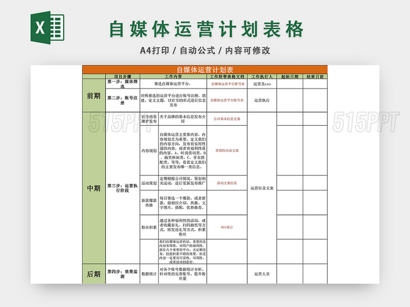 自媒体运营计划表EXCEL模板