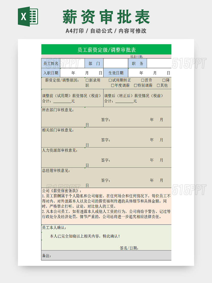 公司薪资调整审批统计表