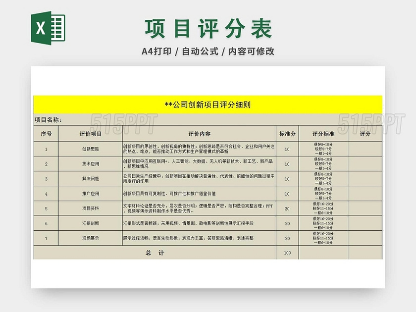 创新项目评分表