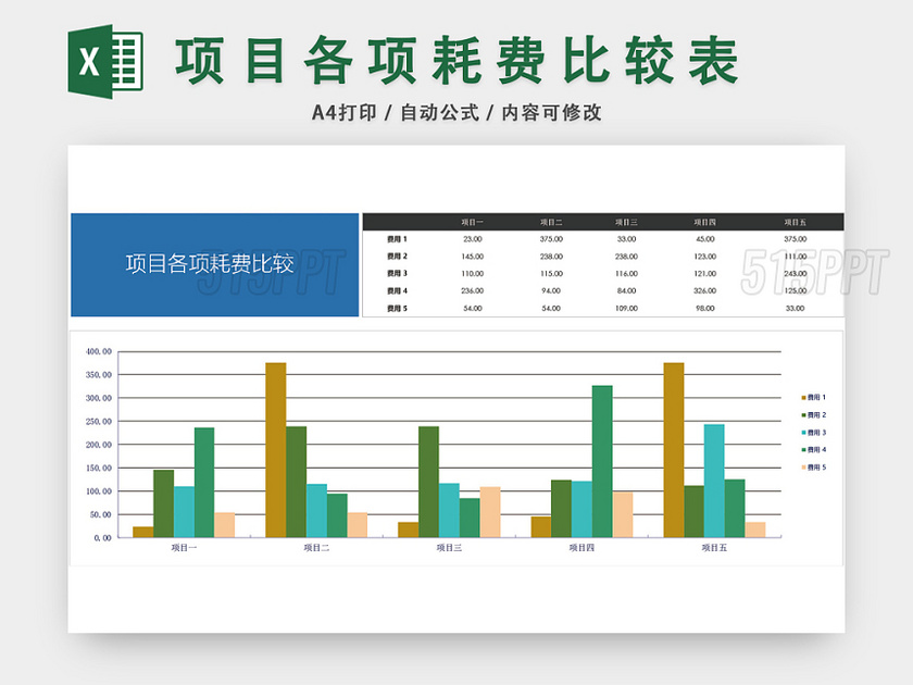 项目各项耗费比较表EXCEL模板