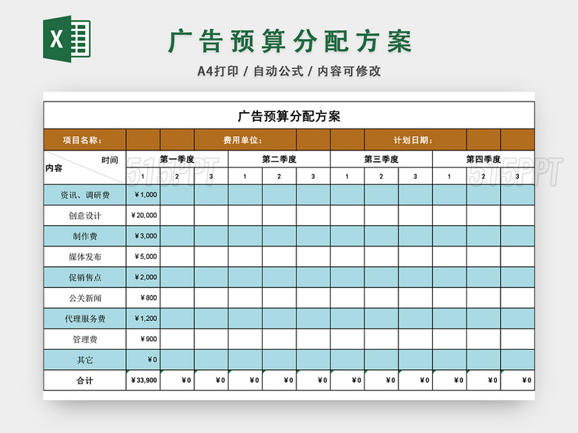 广告预算分配方案表EXCEL模板