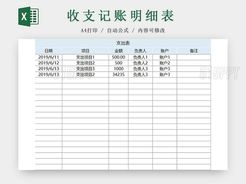 简约公司财务记账统计表资金明细支出表