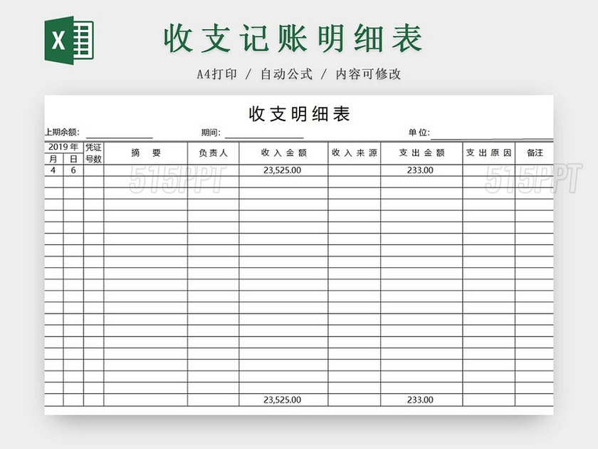 简约公司财务记账统计表资金明细支出表