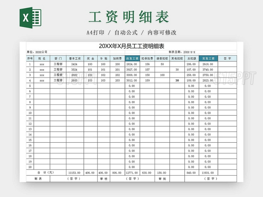 员工工资调整记录表工资表