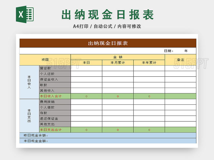 出纳资金统计一览表