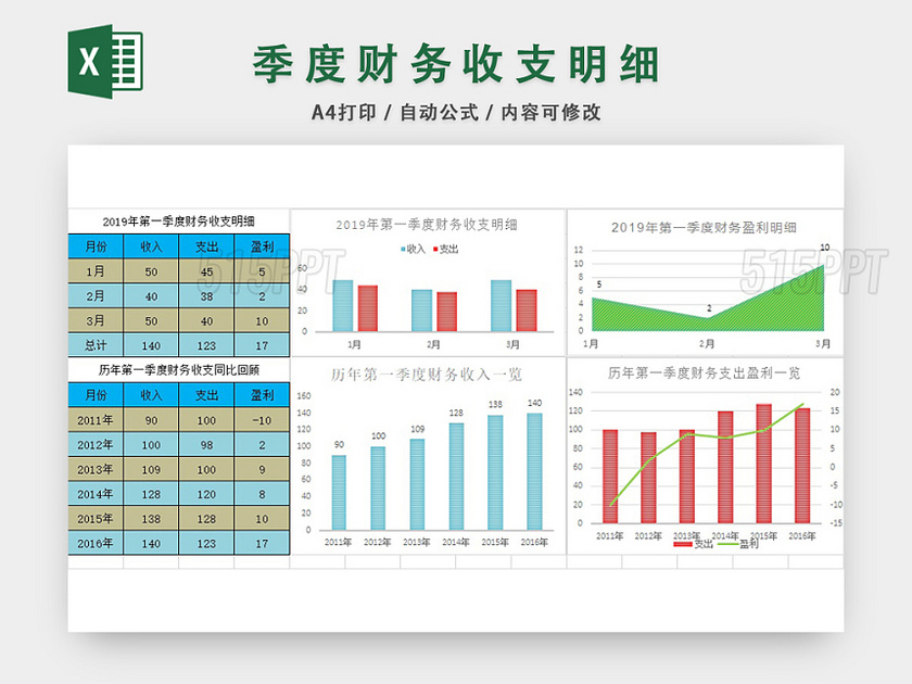 季度财务收支明细EXCEL模板