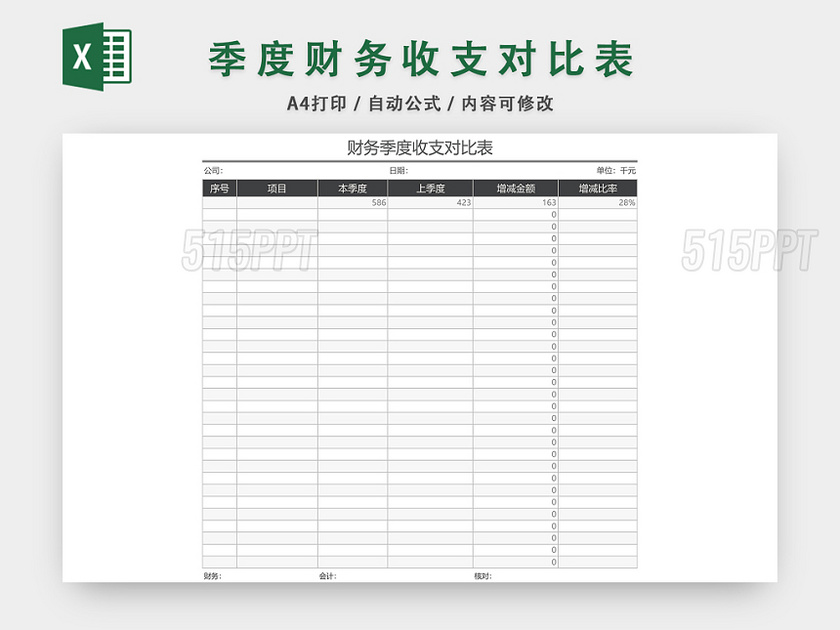 季度财务收支对比表EXCEL模板