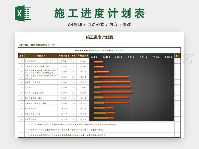 工程施工进度计划表EXCEL模板