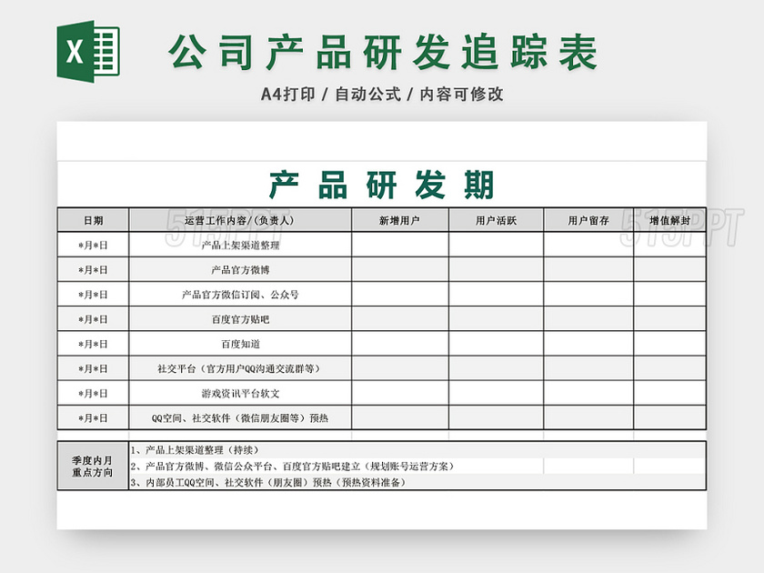 公司产品研发追踪表项目管理表EXCEL模板