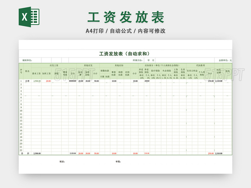 工资发放表EXCEL模板