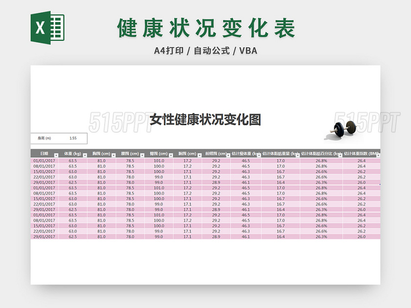 健身运动减肥计划表EXCEL模板