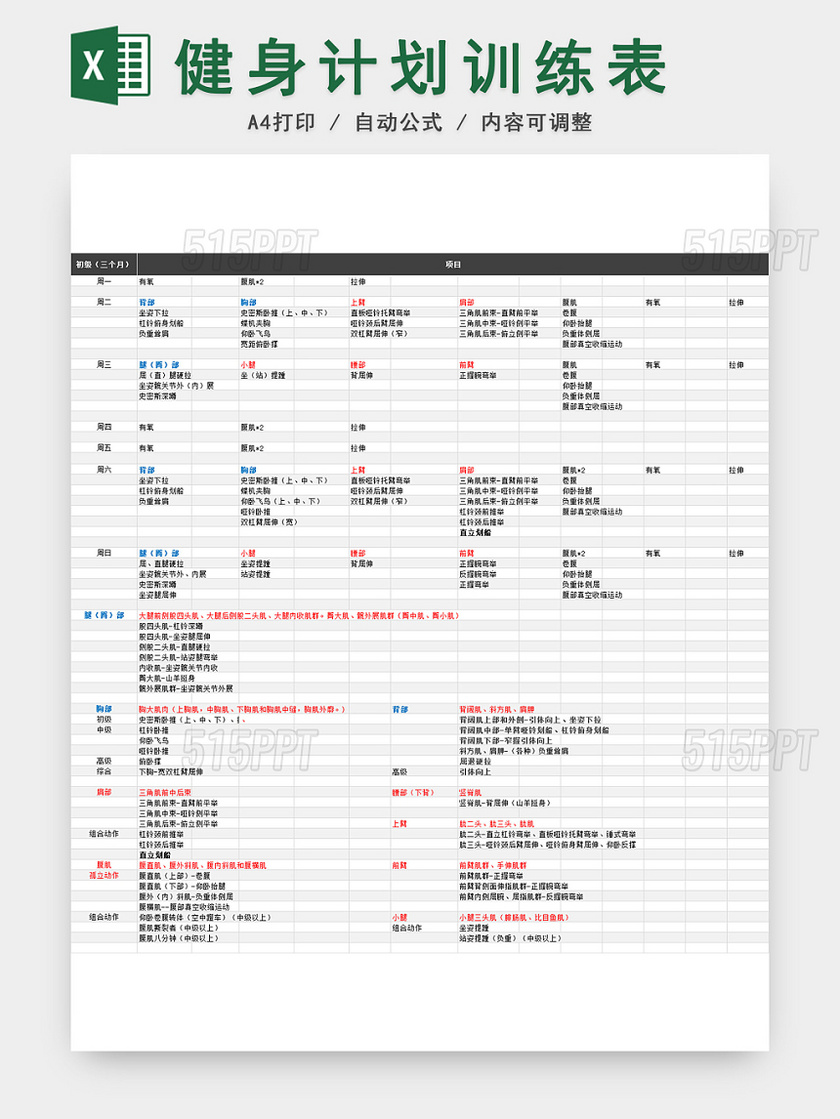 健身运动减肥计划表EXCEL模板