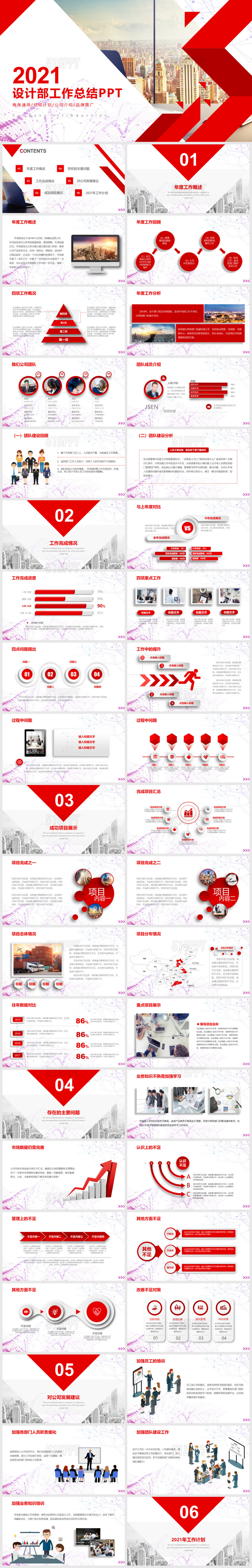 2021红色简约设计部工作总结年终总结PPT模板