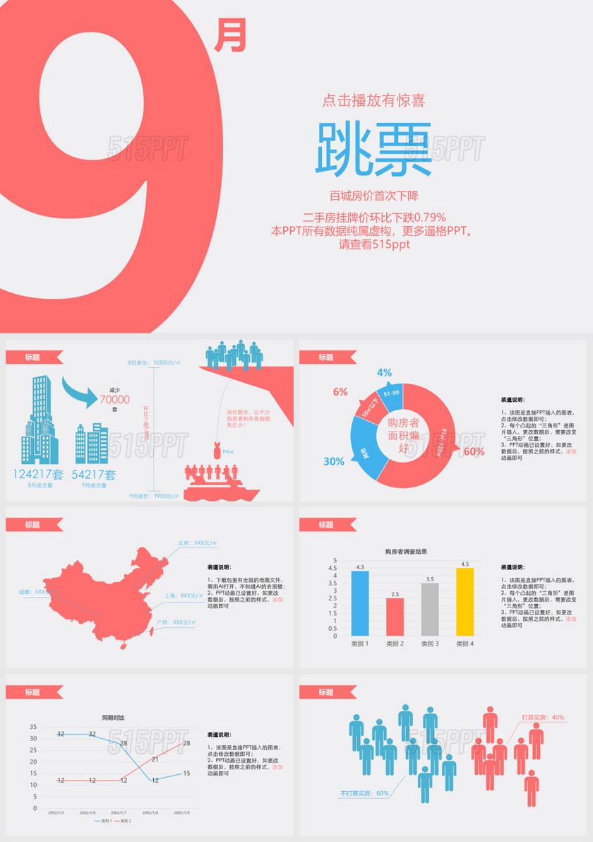 九月房地产销售图表通用一PPT模板