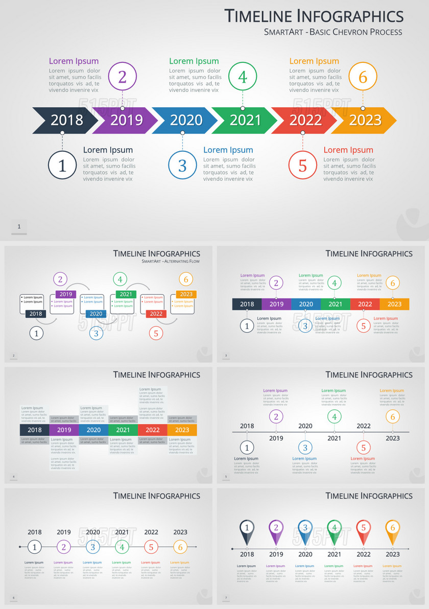 创意多彩扁平时间轴商务——PPT图表