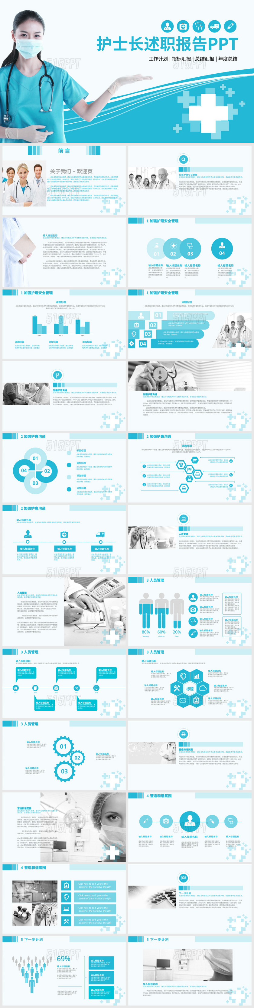 护士长述职报告工作汇报医生总结PPT模板