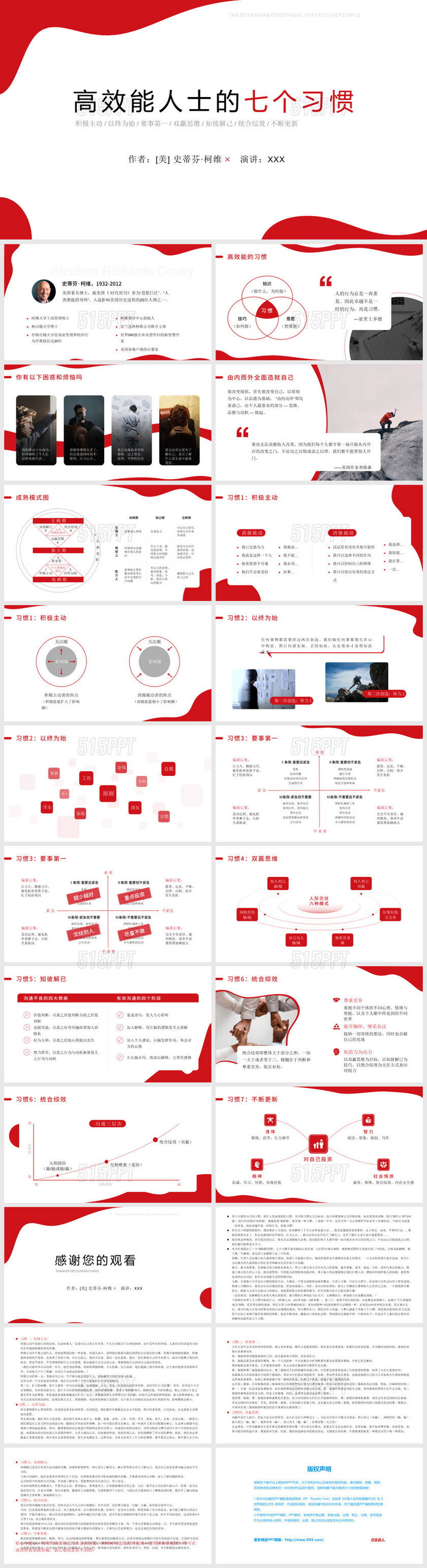 高效能人士七个习惯读书分享笔记附演讲稿样式—PPT模板