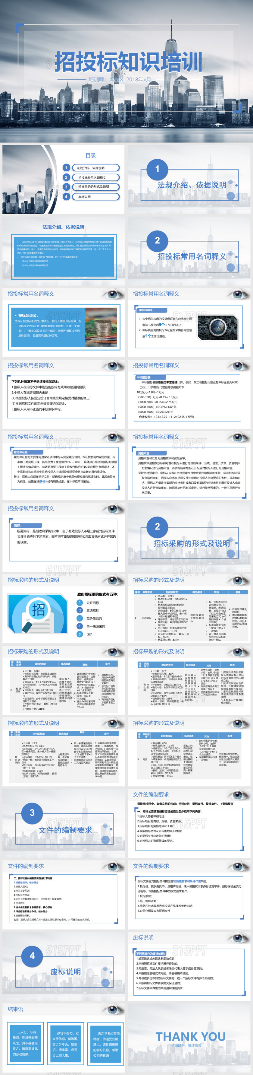 招投标蓝色简约大气图文结合招投标培训招标PPT模板