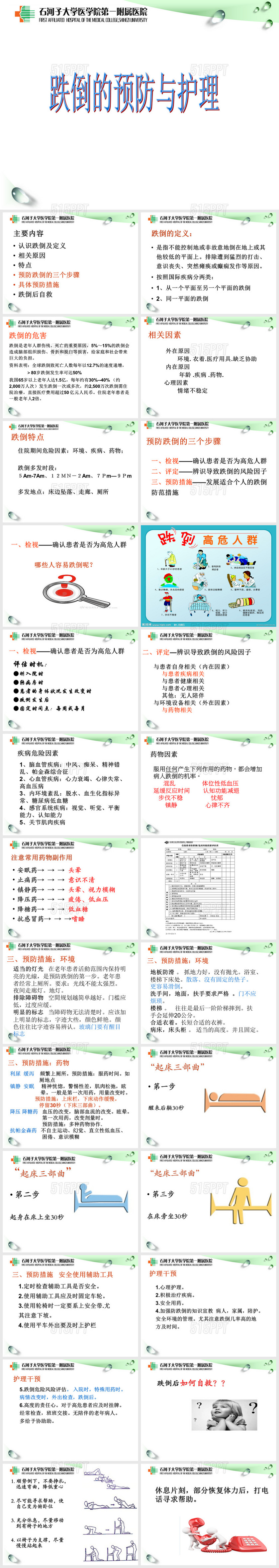 跌倒的预防与护理课件PPT模板