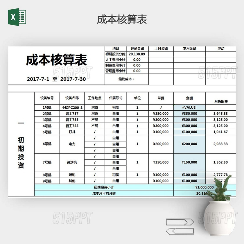 成本核算EXCEL表格