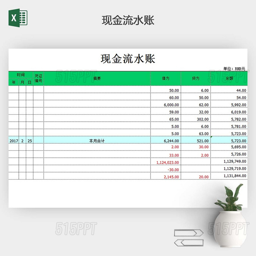 现金流水日记账带公式