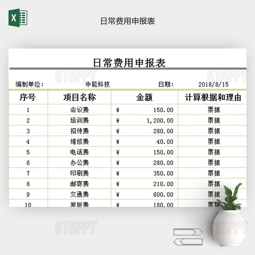 日常费用申报表EXCEL表格