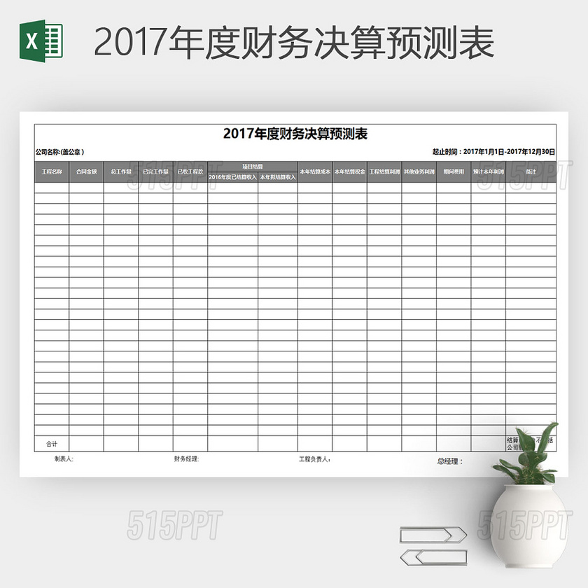 excel2017年度财务决算预测表