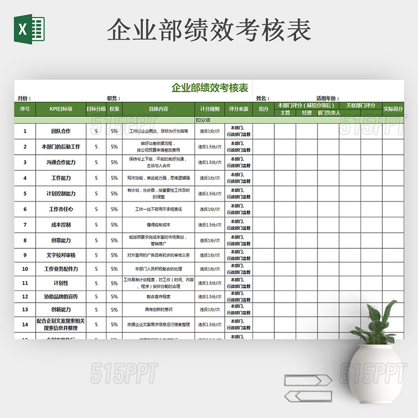 公司绩效考核表 考核表格 excel表格