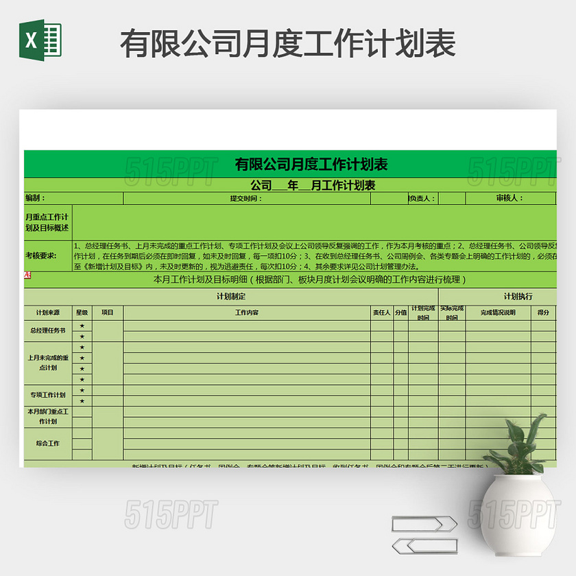 有限公司月度工作计划表