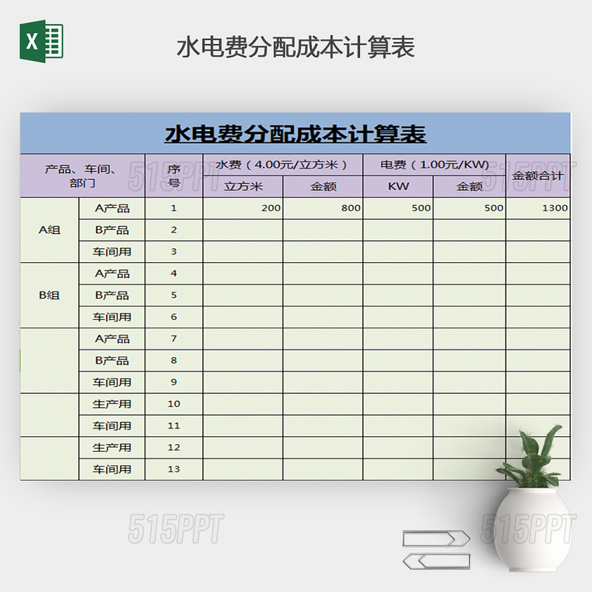 水电费分配成本计算表