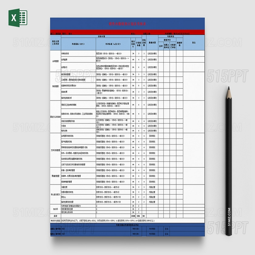 销售人员绩效考核表excel模版