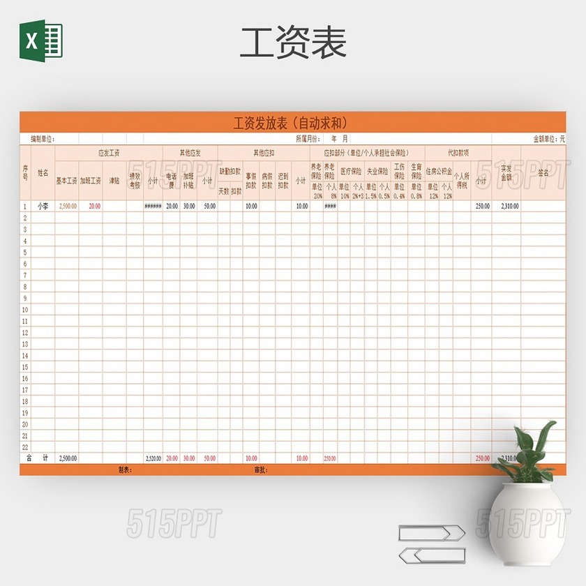 员工工资发放表excel