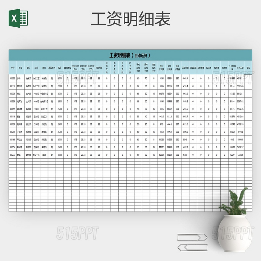 企业公司员工工资明细通用Excel表格模板