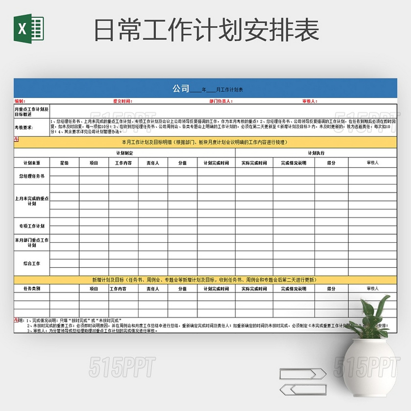 公司部门月计划表月总结表格Excel