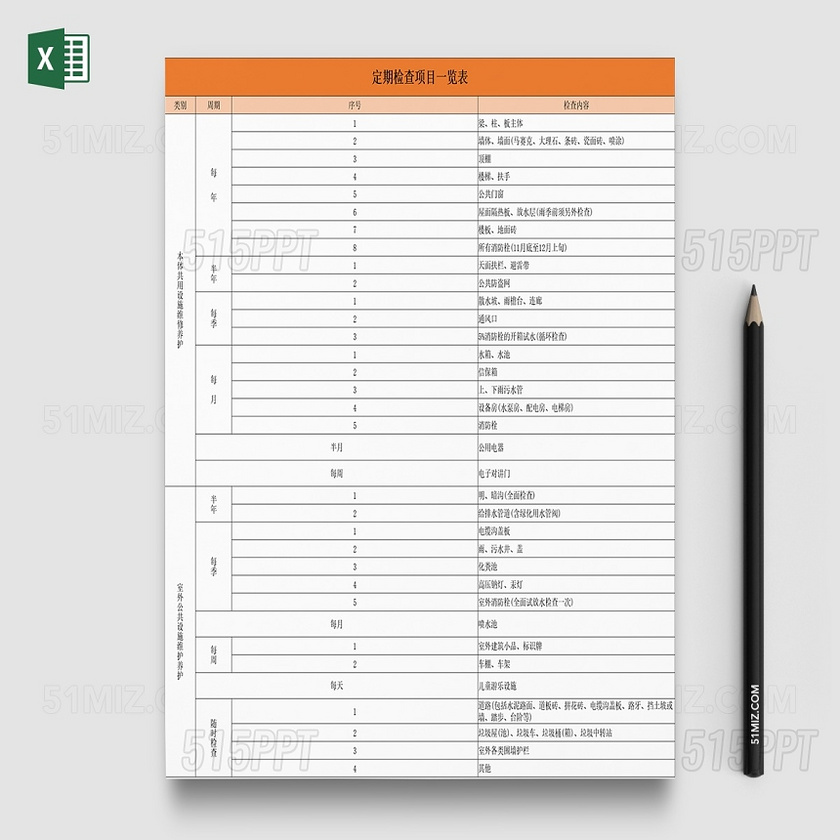 定期检查项目一览表通用excel表格