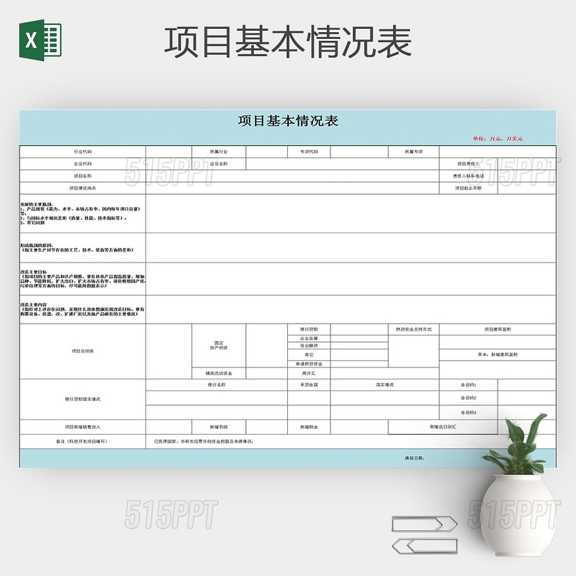 建设项目基本情况表设计素材报表模板