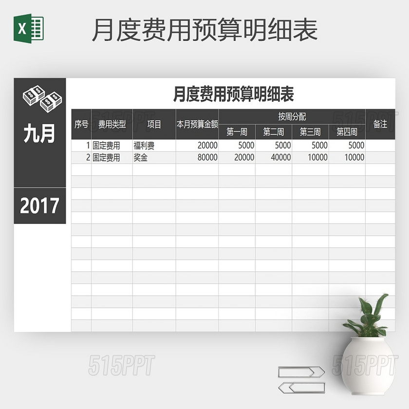 Excel月度费用预算明细表