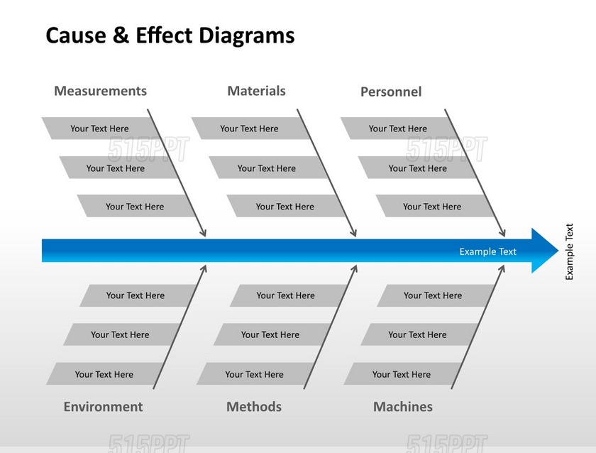 蓝色英文鱼骨图PPT图表