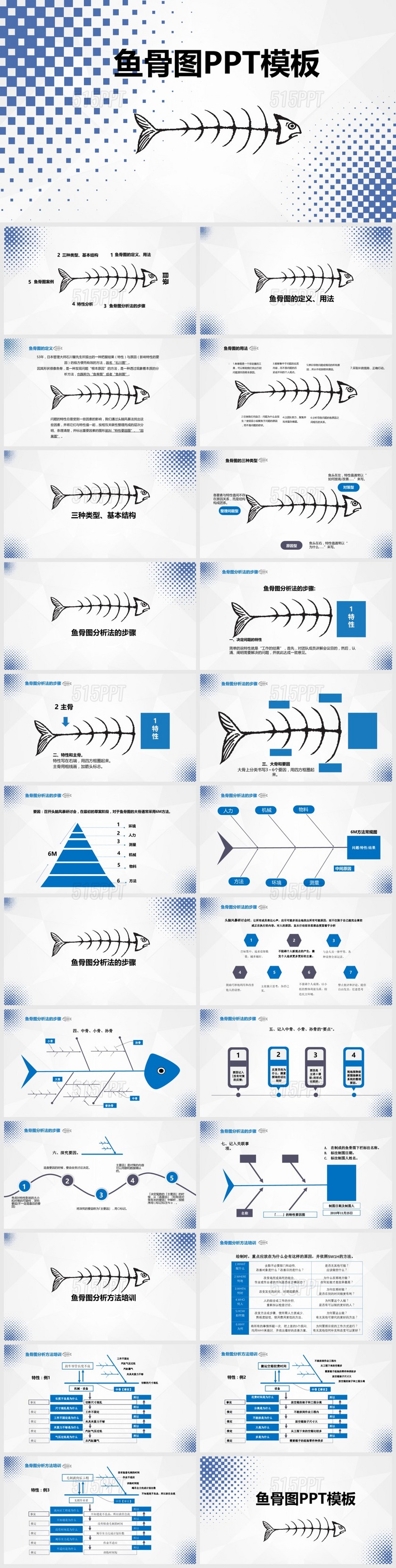 玄灰色经典鱼骨图PPT图表模板