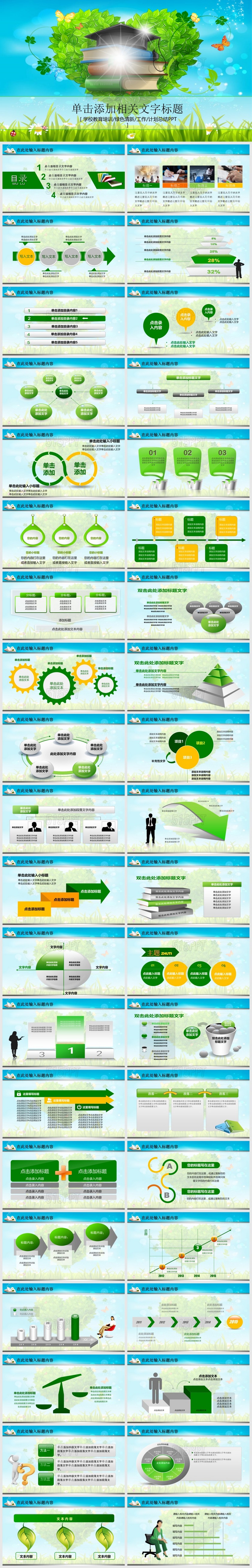 学校教育培训绿色清新工作计划总结PPT模板