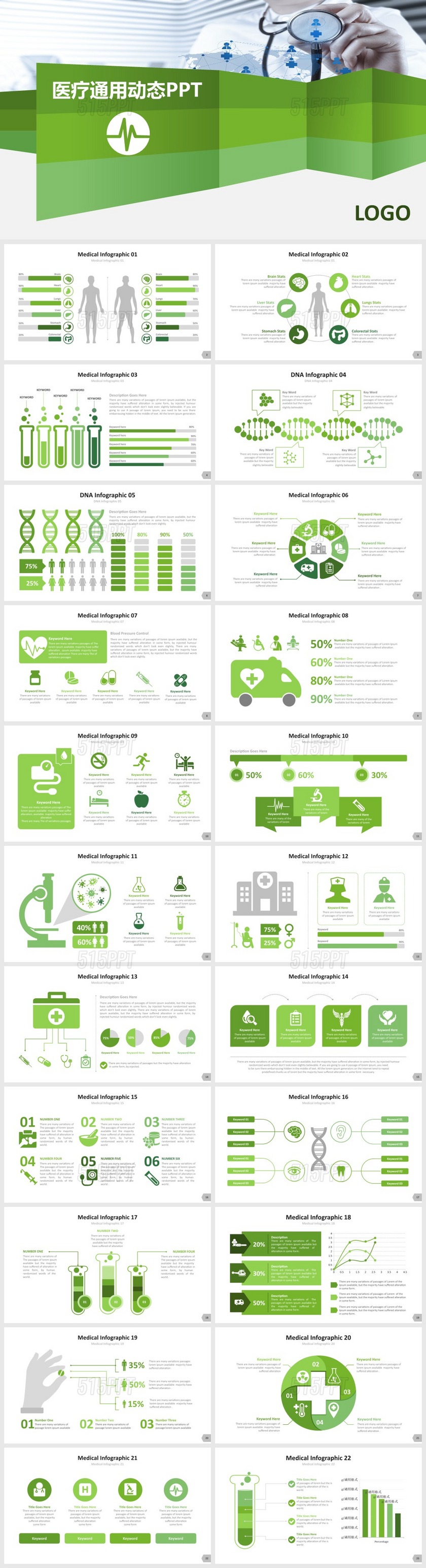 医院医疗医学科研环保绿色动态PPT模板
